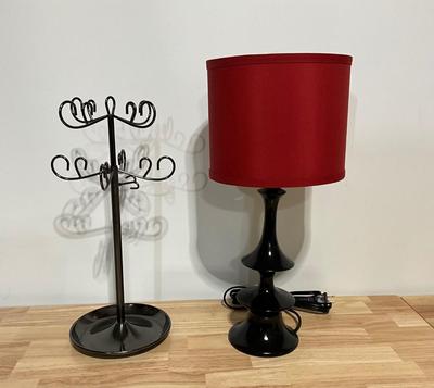 Black Lamb w/Red Shade and Adjustable Jewelry Holder
