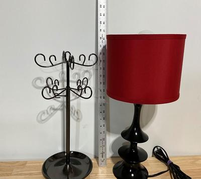 Black Lamb w/Red Shade and Adjustable Jewelry Holder