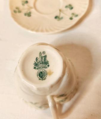 Lot #157 Lot of four Vintage Demitasse Cup sets - one Belleek