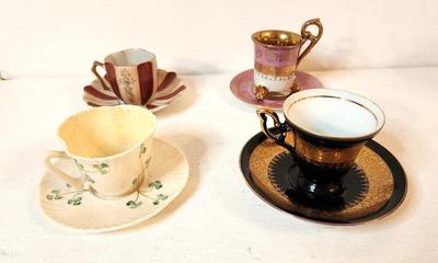 Lot #157 Lot of four Vintage Demitasse Cup sets - one Belleek