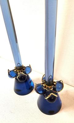 Lot #159 Set of 2 MCM Blue Lucite Candles with matching Holders - Great condition