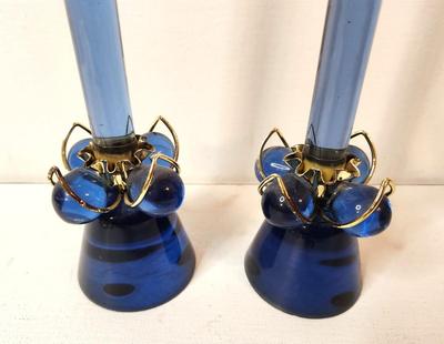Lot #159 Set of 2 MCM Blue Lucite Candles with matching Holders - Great condition