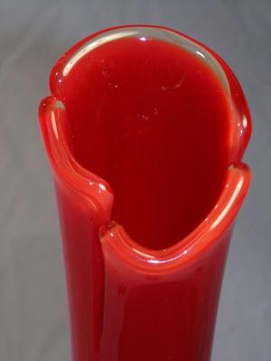 Amazing! Kanawha persimmon Amberina hobnail swung glass vase,