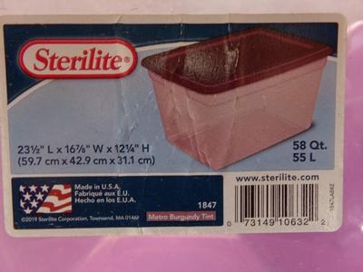 2 good Sterilite 58 qt. plastic tubs,