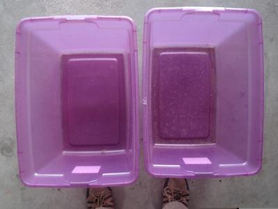 2 good Sterilite 58 qt. plastic tubs,