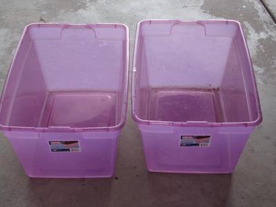 2 good Sterilite 58 qt. plastic tubs,