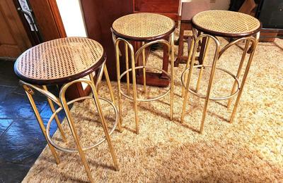 Lot #162 Lot of 3 1970's Bar stools - Woven Seat