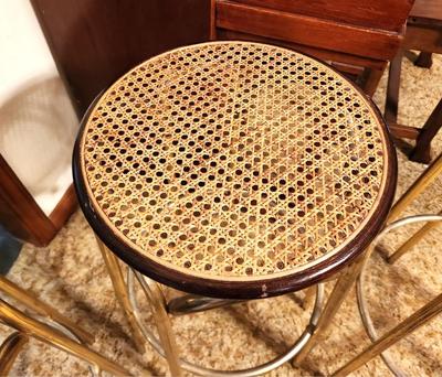 Lot #162 Lot of 3 1970's Bar stools - Woven Seat