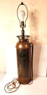 Lot #168 Antique The Elk Hart Brass Fire Extinguisher Made into a Table Lamp