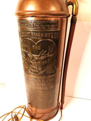 Lot #168 Antique The Elk Hart Brass Fire Extinguisher Made into a Table Lamp