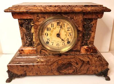 Lot #173 Antique Seth Thomas Faux Marbe Mantle Clock - ticks and chimes
