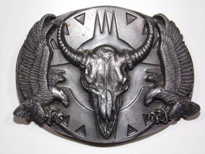 Steer skull & eagles belt buckle