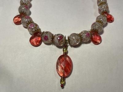 New Never Worn Condition Exquisite Fancy Glass Statement Necklace Adjustable Size 21-24" as Pictured.