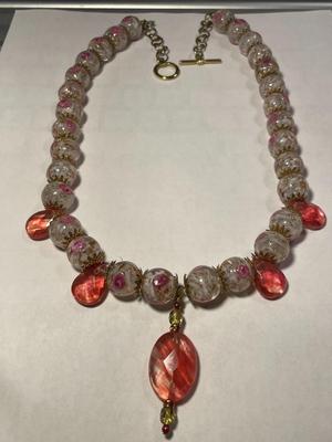 New Never Worn Condition Exquisite Fancy Glass Statement Necklace Adjustable Size 21-24" as Pictured.
