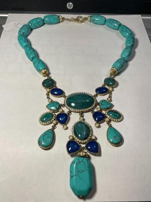 New Never Worn Condition Exquisite Fancy Mixed Stones Statement Necklace Size 18.5" Long as Pictured.