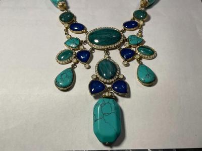 New Never Worn Condition Exquisite Fancy Mixed Stones Statement Necklace Size 18.5" Long as Pictured.
