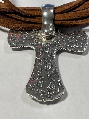 DTR Jay King New Never Worn Condition Exquisite Sterling Silver Cross Necklace Adjustable Size 17-20" Long on Suede Multi Strands as...
