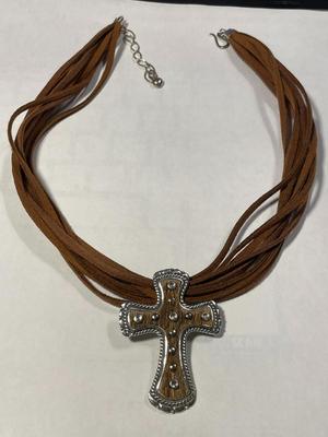 DTR Jay King New Never Worn Condition Exquisite Sterling Silver Cross Necklace Adjustable Size 17-20" Long on Suede Multi Strands as...