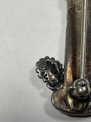 Vintage Scarce Sterling Silver Bird Bath Pin 2" Tall with Opalescence Stone in Good Preowned Condition.