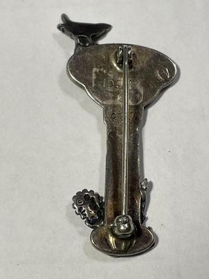 Vintage Scarce Sterling Silver Bird Bath Pin 2" Tall with Opalescence Stone in Good Preowned Condition.