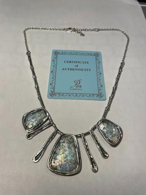 New Never Worn "PAZ CREATIONS" Scarce Roman Glass Sterling Silver Necklace 16-18" Adjustable as Pictured. FREE DOMESTIC...