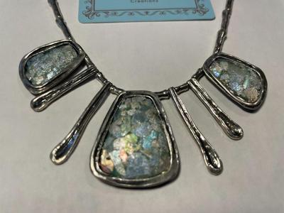 New Never Worn "PAZ CREATIONS" Scarce Roman Glass Sterling Silver Necklace 16-18" Adjustable as Pictured. FREE DOMESTIC...