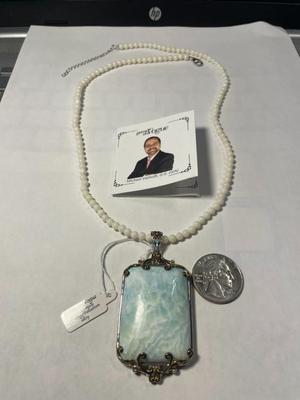 New Never Worn "MICHAEL VALITUTTI" Scarce Larimar Gemstone in a Palladium & Sterling Silver Alloy Pendant w/Bead Necklace...