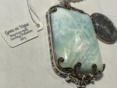 New Never Worn "MICHAEL VALITUTTI" Scarce Larimar Gemstone in a Palladium & Sterling Silver Alloy Pendant w/Bead Necklace...