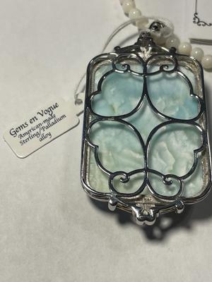 New Never Worn "MICHAEL VALITUTTI" Scarce Larimar Gemstone in a Palladium & Sterling Silver Alloy Pendant w/Bead Necklace...