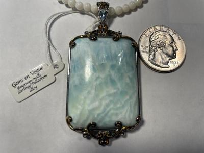 New Never Worn "MICHAEL VALITUTTI" Scarce Larimar Gemstone in a Palladium & Sterling Silver Alloy Pendant w/Bead Necklace...
