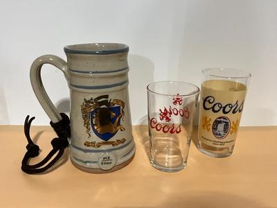 Vintage 1985 MN Renassance 243/2000 Mug with Vintage Coors Glasses