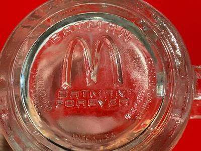 Burger King Flintstones, Star Wars Glasses, McDonald’s Batman Mug, Welch’s Tom&Jerry Jam container.