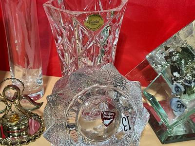 Cristal France Vase, Orrefors Sweden Candle Holder, Footprints Saying