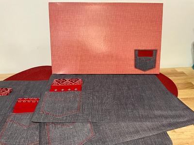 Vintage Placemates oblong w/napkins and round red placemants