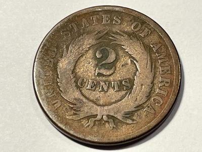 1865 AG/GOOD CONDITION TWO CENT PIECE AS PICTURED. FREE DOMESTIC SHIPPING.