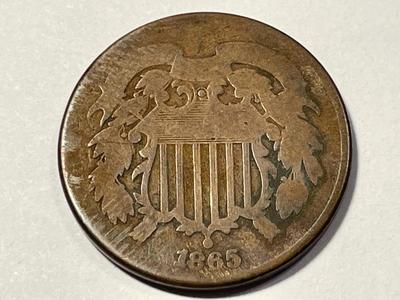 1865 AG/GOOD CONDITION TWO CENT PIECE AS PICTURED. FREE DOMESTIC SHIPPING.