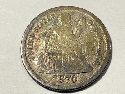 1870 GOOD/VG CONDITION SEATED LIBERTY DIME TYPE COIN AS PICTURED. FREE SHIPPING.