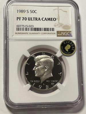 NGC CERTIFIED 1989-S PROOF-70 ULTRA CAMEO CLAD KENNEDY HALF DOLLAR AS PICTURED. FREE SHIPPING.
