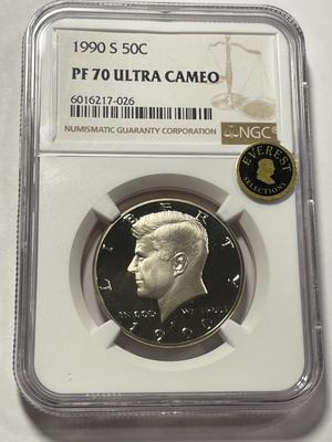 NGC CERTIFIED 1990-S PROOF-70 ULTRA CAMEO CLAD KENNEDY HALF DOLLAR AS PICTURED. FREE SHIPPING.