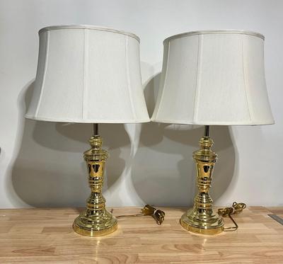 Pair of Vintage MCM Gold Brass Table Lamps