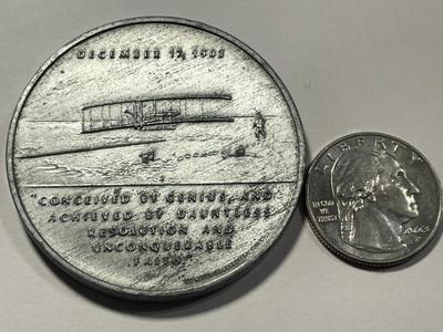 Vintage Wright Brothers Commemorative Aviation Medal 51mm Pewter Wilbur & Orville Dated 1973 as Pictured.