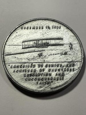Vintage Wright Brothers Commemorative Aviation Medal 51mm Pewter Wilbur & Orville Dated 1973 as Pictured.