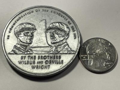 Vintage Wright Brothers Commemorative Aviation Medal 51mm Pewter Wilbur & Orville Dated 1973 as Pictured.