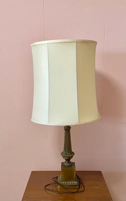 Antique Table Lamp - Heavy Brass & Marble Base - Hollywood Regency Style