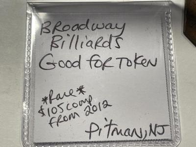 Scarce Broadway Billiards Pitman, NJ Good For 5c Token Octagon Shaped in Good Condition.