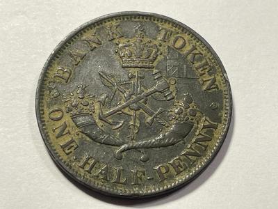 1854 Bank of Upper Canada Half Penny Bank Token in Circulated Condition as Pictured. FREE DOMESTIC SHIPPING.