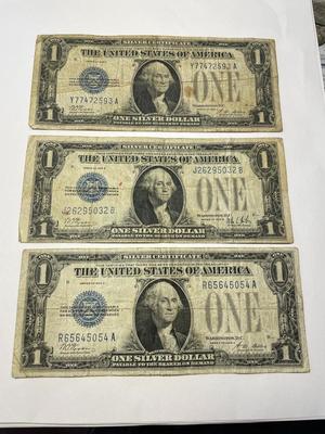 Lot of (3) Circulated Condition Funny Back Silver Certificates as Pictured. FREE DOMESTIC SHIPPING.
