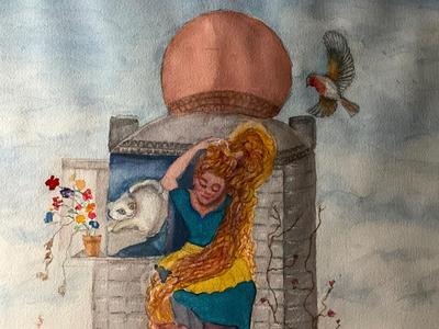 Rapunzel Watercolor Framed Art by Carolyn Rex