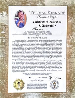 THOMAS KINKADE - "SUNRISE" - LIMITED GALLERY PROOF EDITION