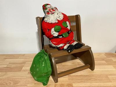 Wooden Bench w/Santa